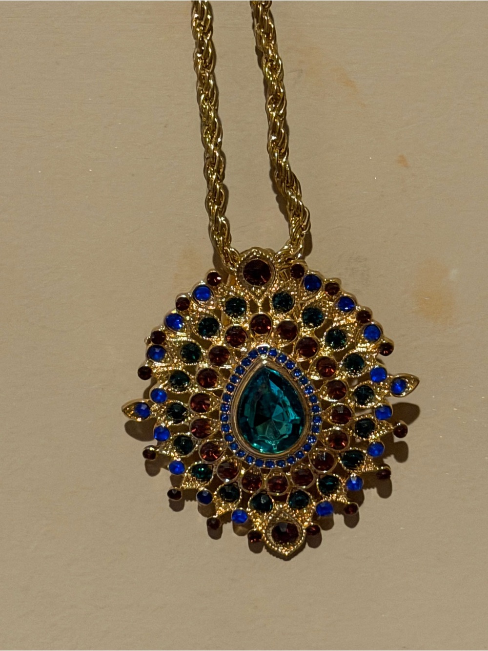 Olivia Welles Gold-Tone Teardrop Pendant Necklace with Blue and Green Stones